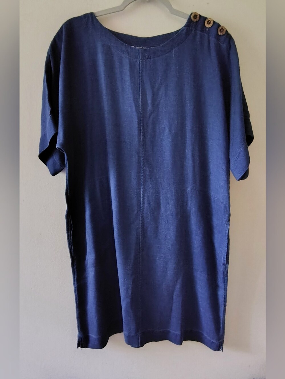 J.Jill Chambray Denim Shift Dress Small Petite Lagenlook Casual Boho Knee Length